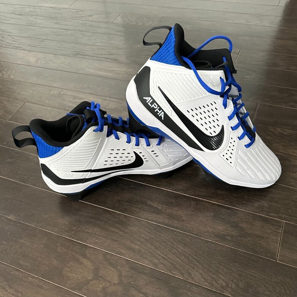 Nike Alpha White & Blue Men's 10 Football Cleats NWOT